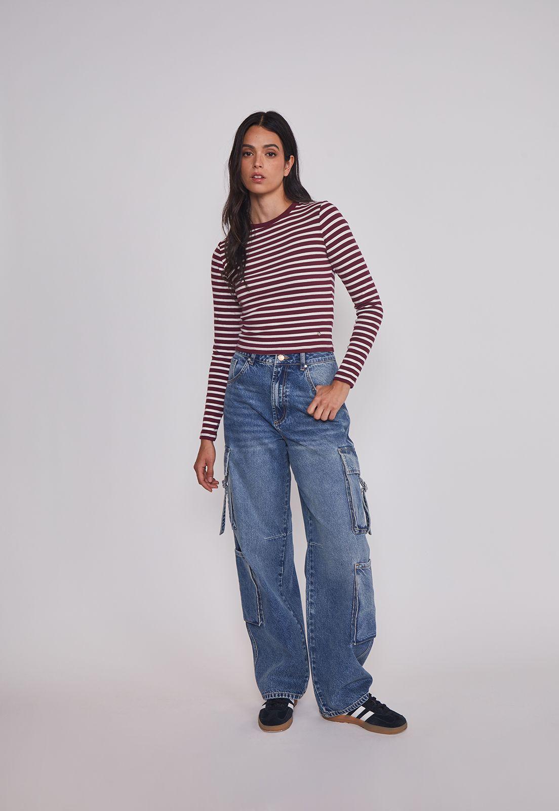 Polera Mujer Listada Burgundy Burdeo Sioux-2