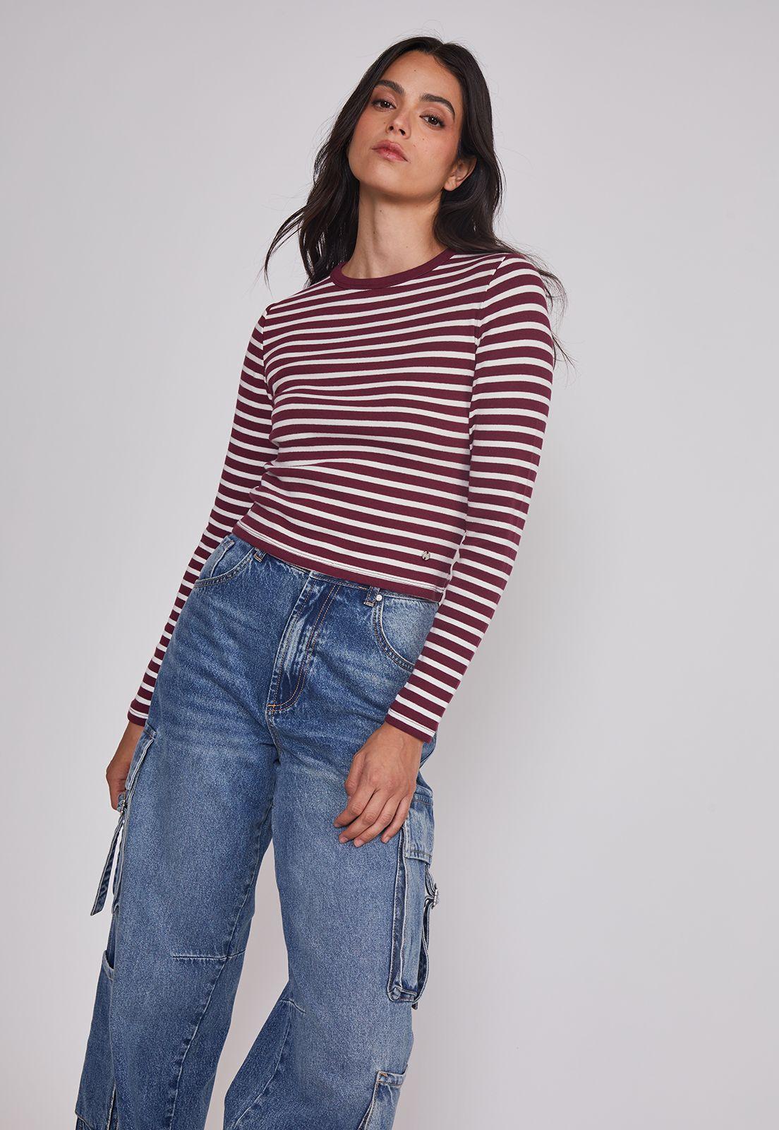 Polera Mujer Listada Burgundy Burdeo Sioux-4