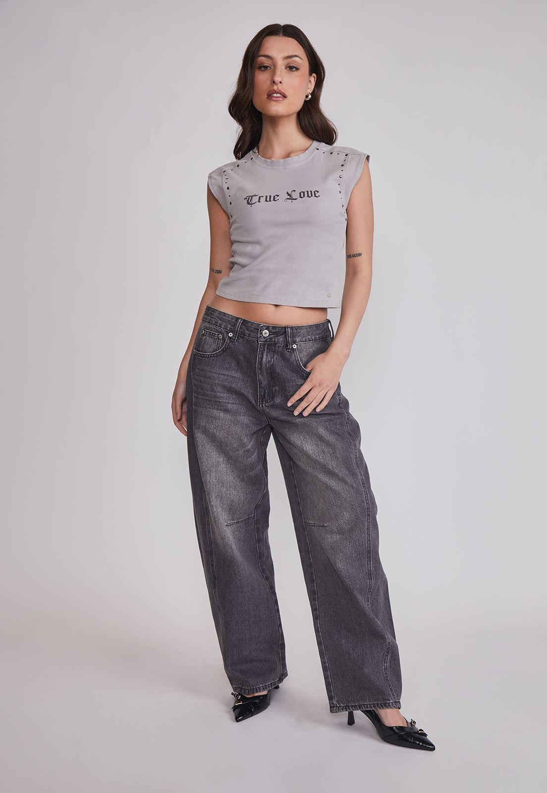 Polera Mujer Tachas Estampado Gris Sioux-4