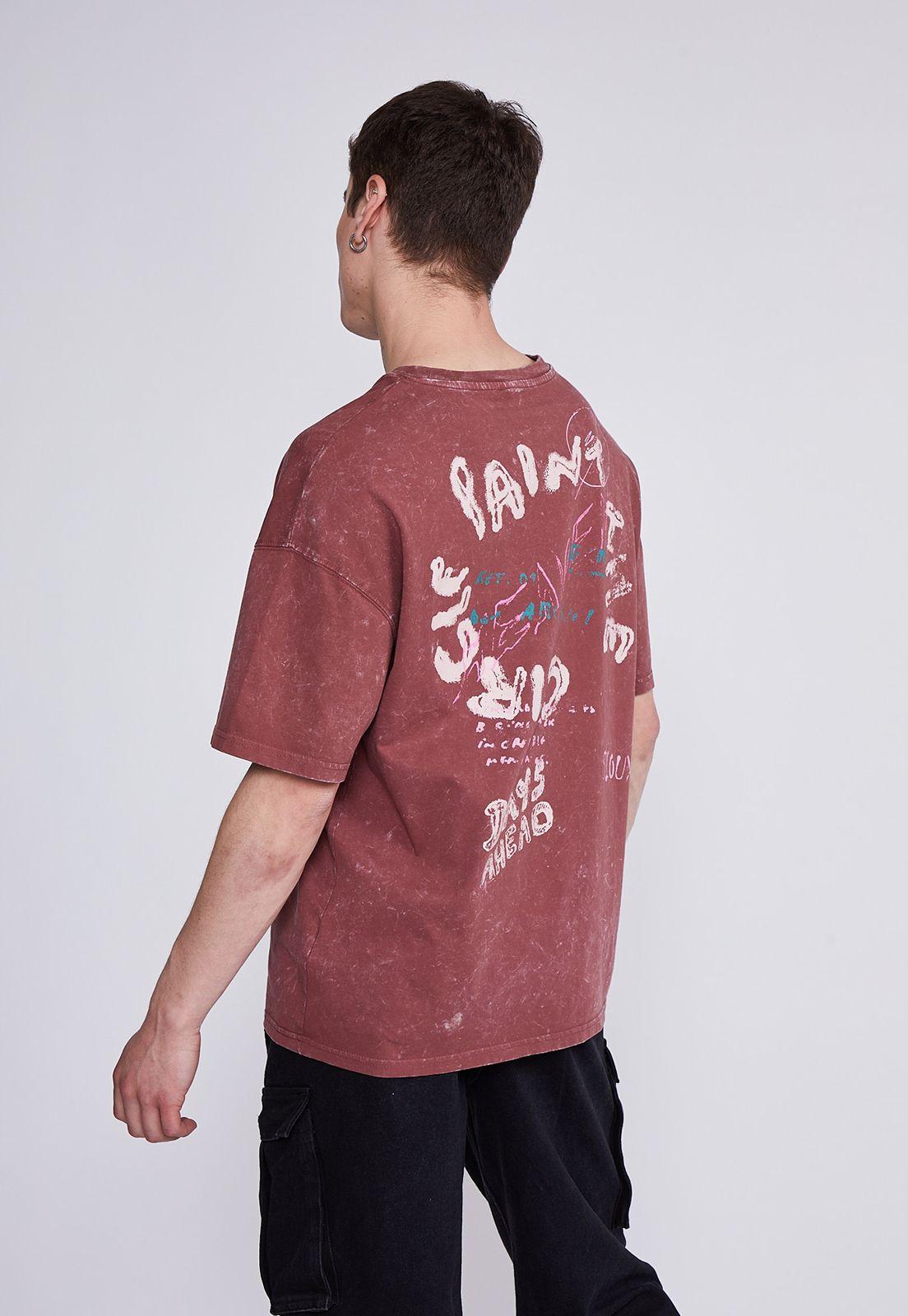 Polera Hombre Burdeo Lavada Escrita Sioux-2