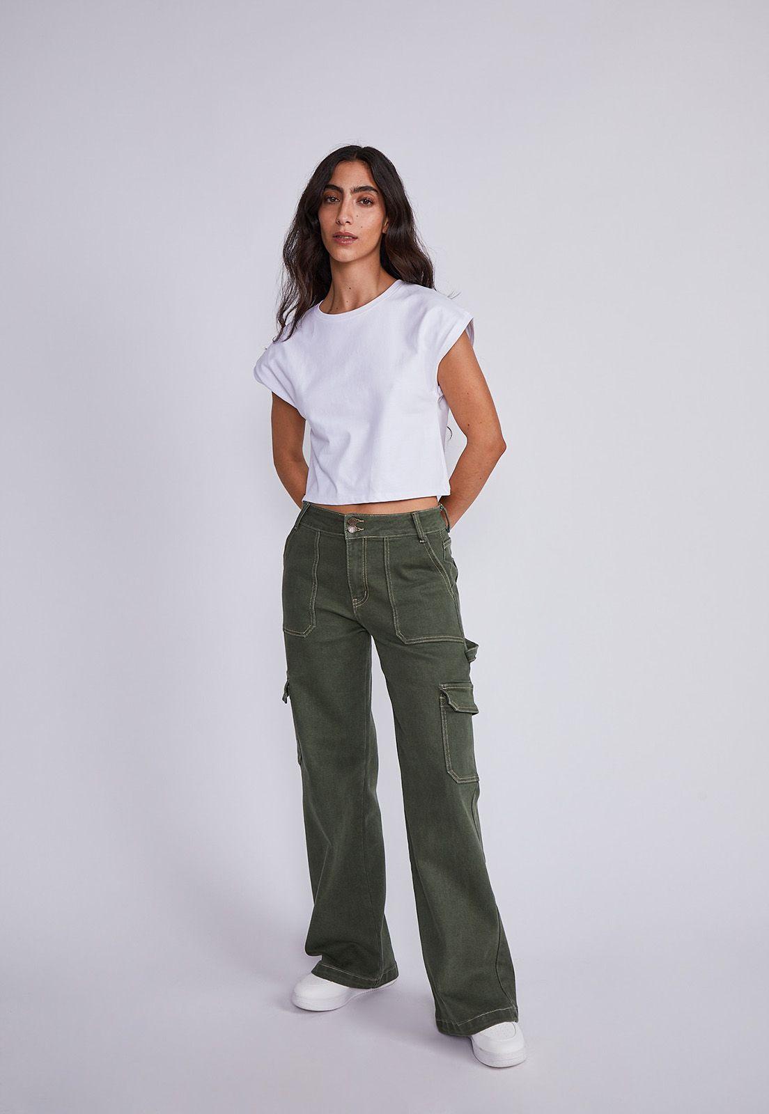 Pantalón Mujer Verde Denim Tipo Carpintero Sioux-3