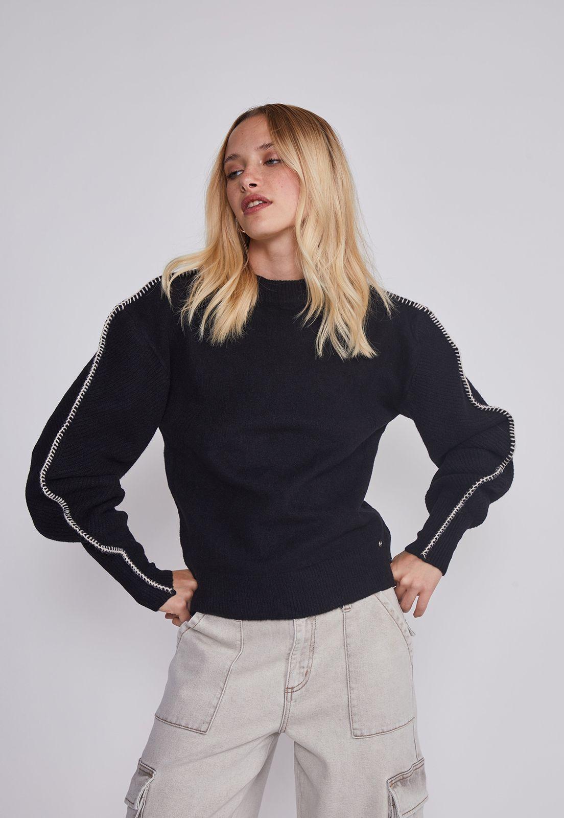 Sweater Mujer Costura Negro Sioux-1
