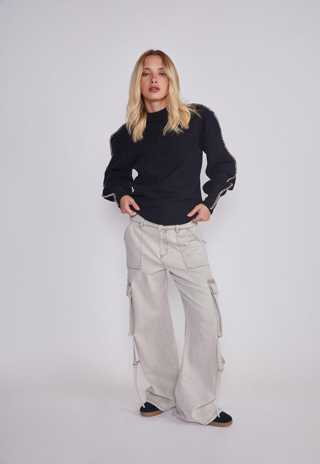 Sweater Mujer Costura Negro Sioux-4