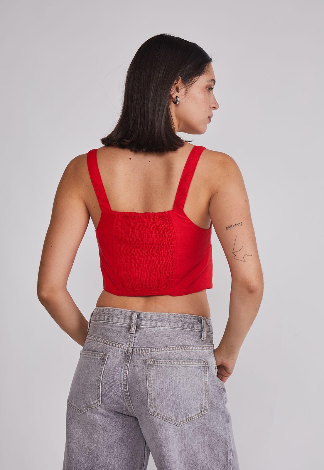 Blusa Mujer Lino Botones Rojo Sioux-3