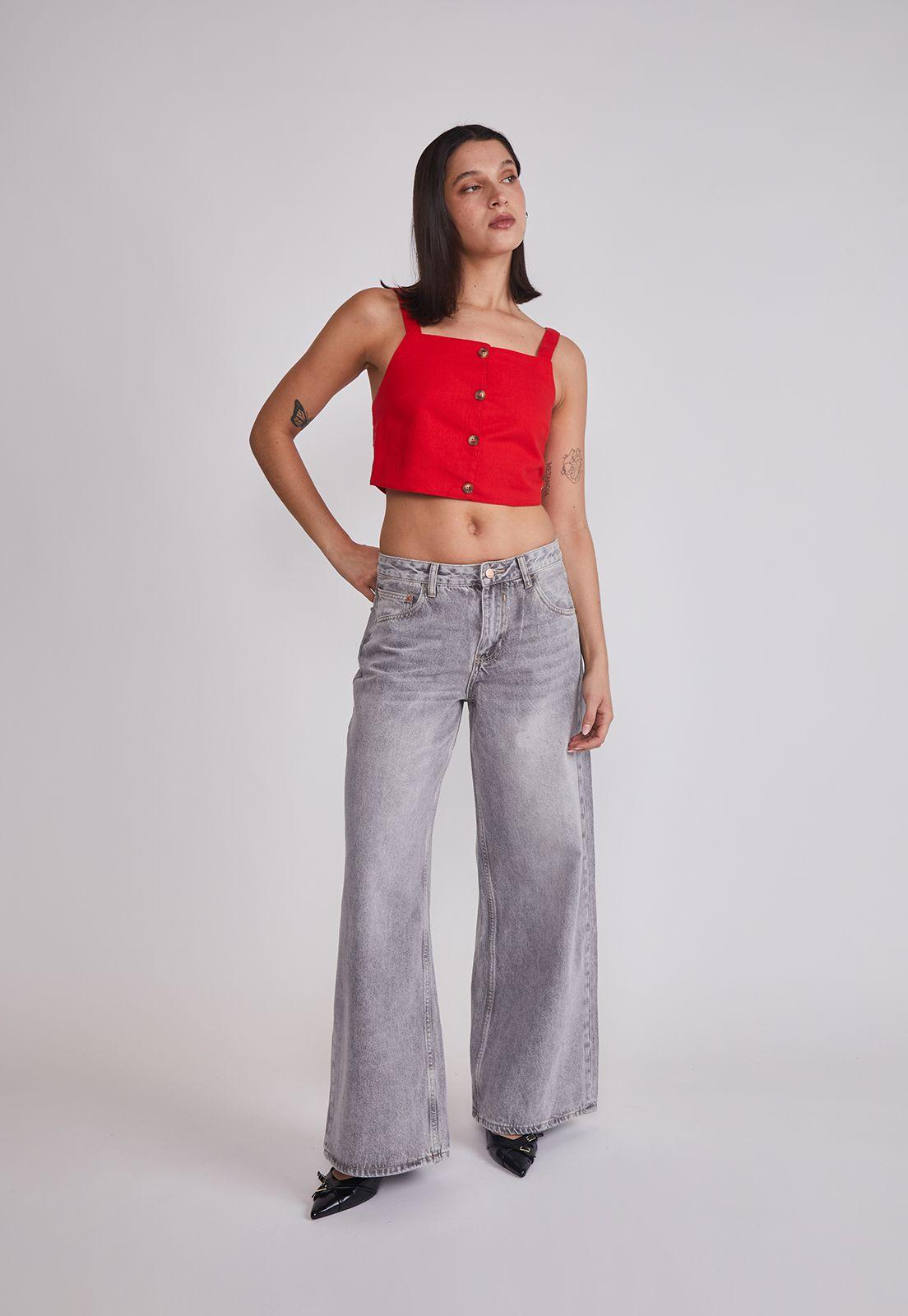 Blusa Mujer Lino Botones Rojo Sioux-4