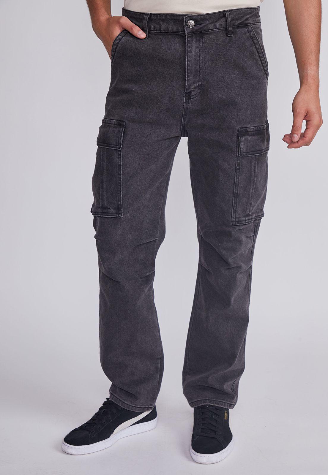 Jeans Hombre Negro Cargo Lavado Sioux-0