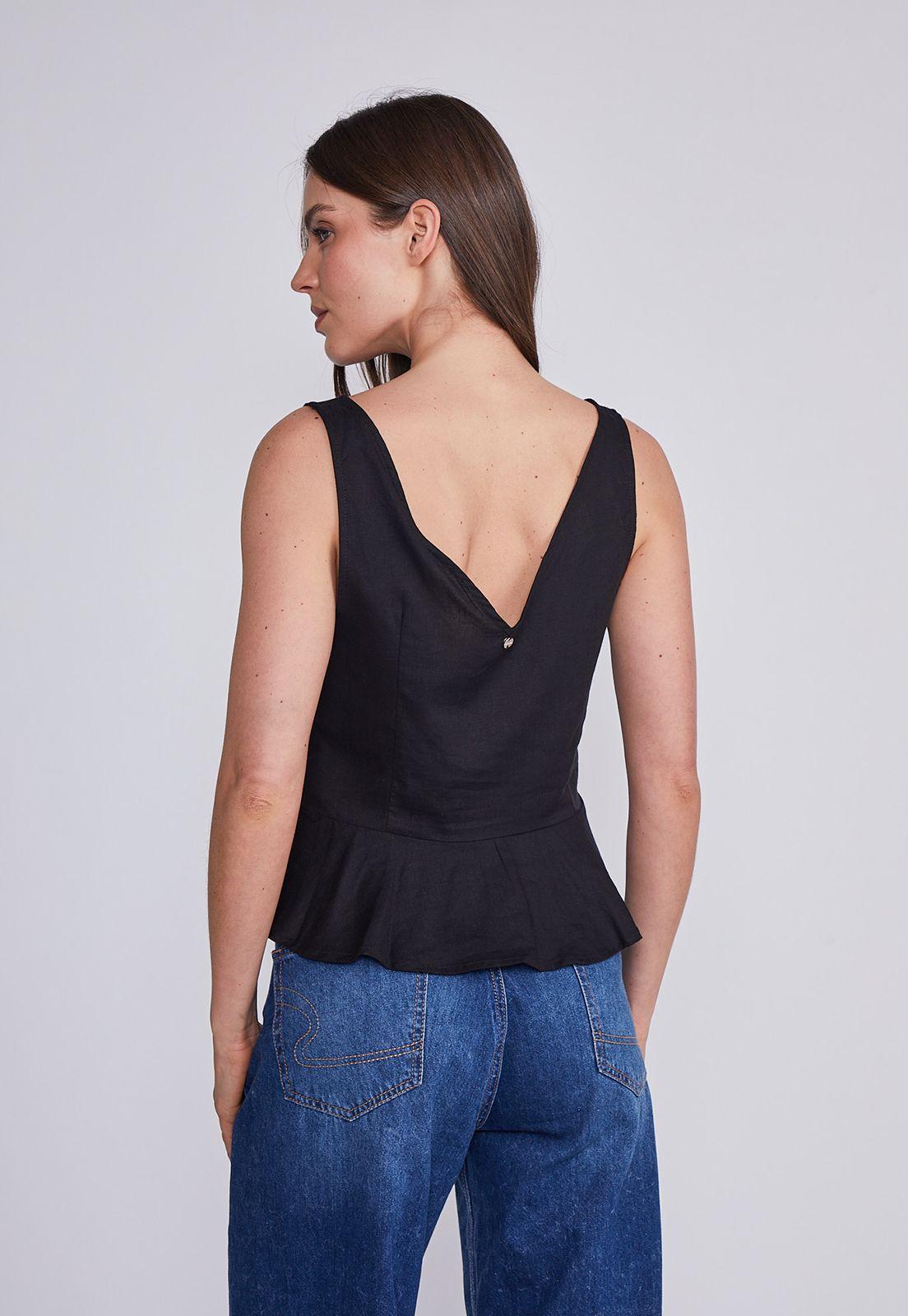 Blusa Mujer Negro Corte Y Vuelos Sioux-2