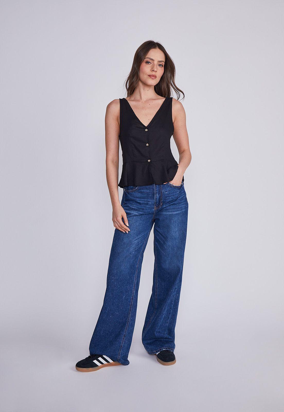 Blusa Mujer Negro Corte Y Vuelos Sioux-4