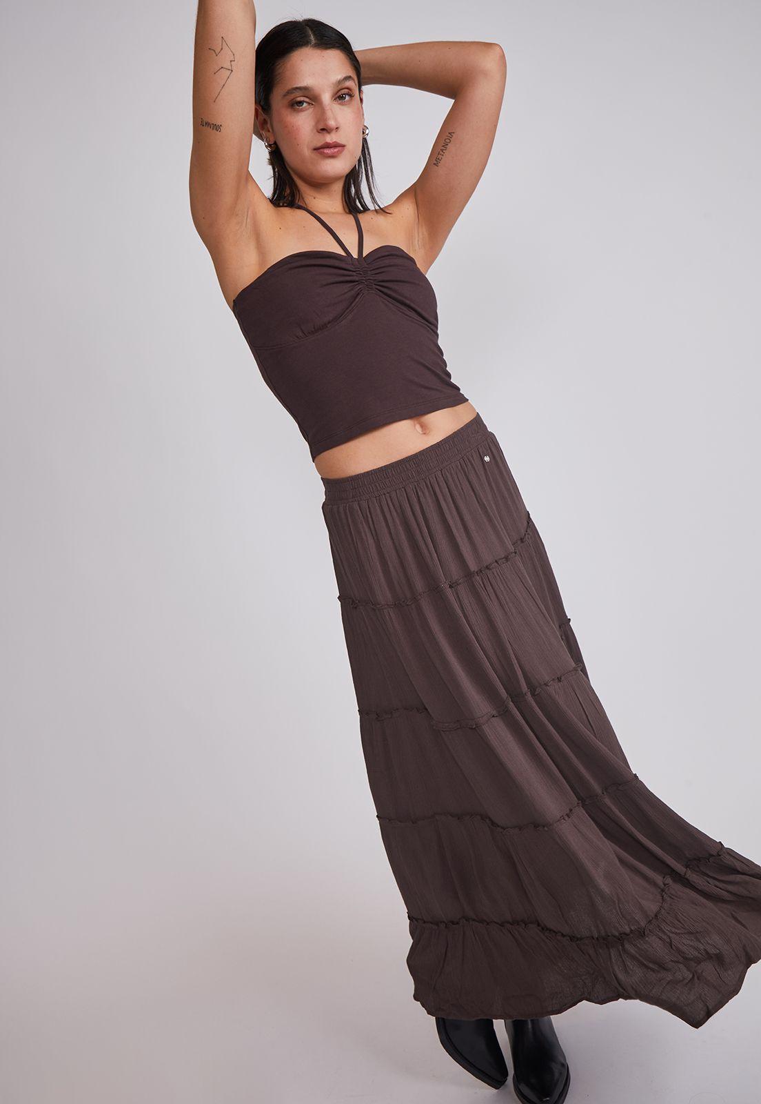 Falda Mujer Rustica Paneles Café Sioux-1