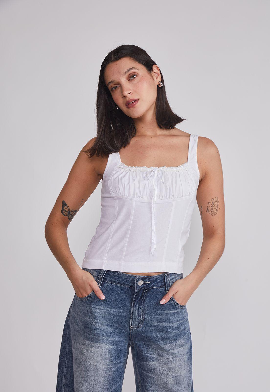 Blusa Mujer Estilo Corset Blanco Sioux-0