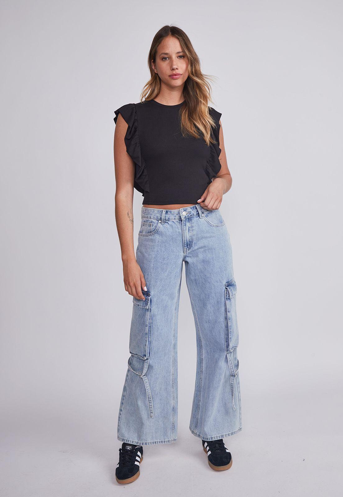 Jeans Mujer Celeste Tiradores Sioux-4
