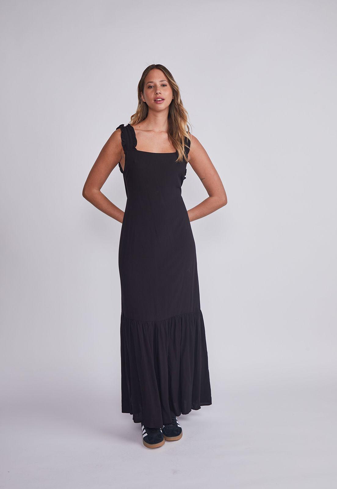 Vestido Mujer Negro Largo Amarra Espalda Sioux-4