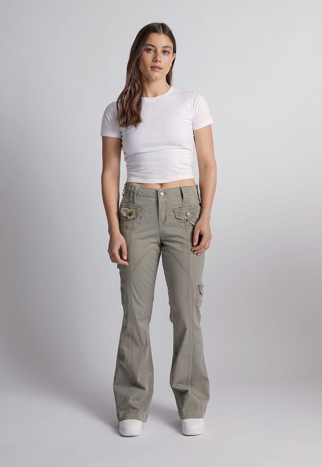 Pantalon Mujer Flare Bolsillos Verde Sioux-3