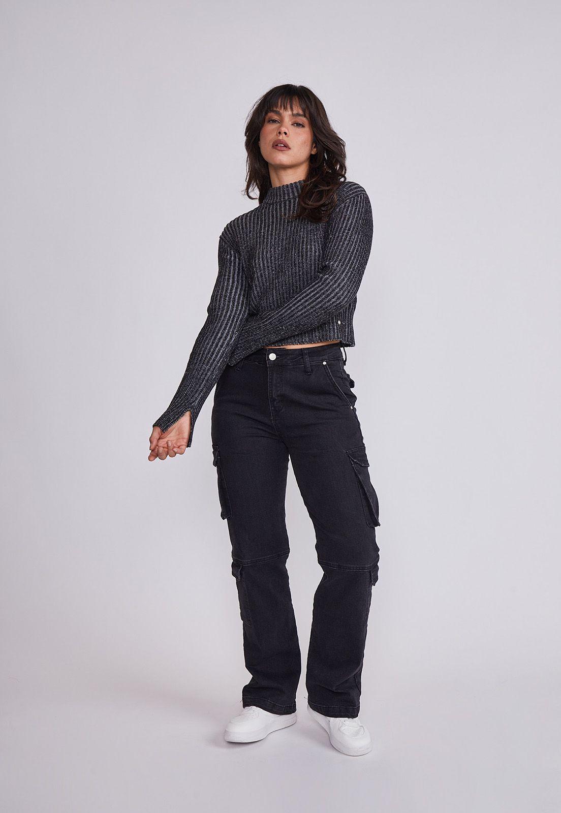 Sweater Mujer Gris Manga Abierta Sioux-3