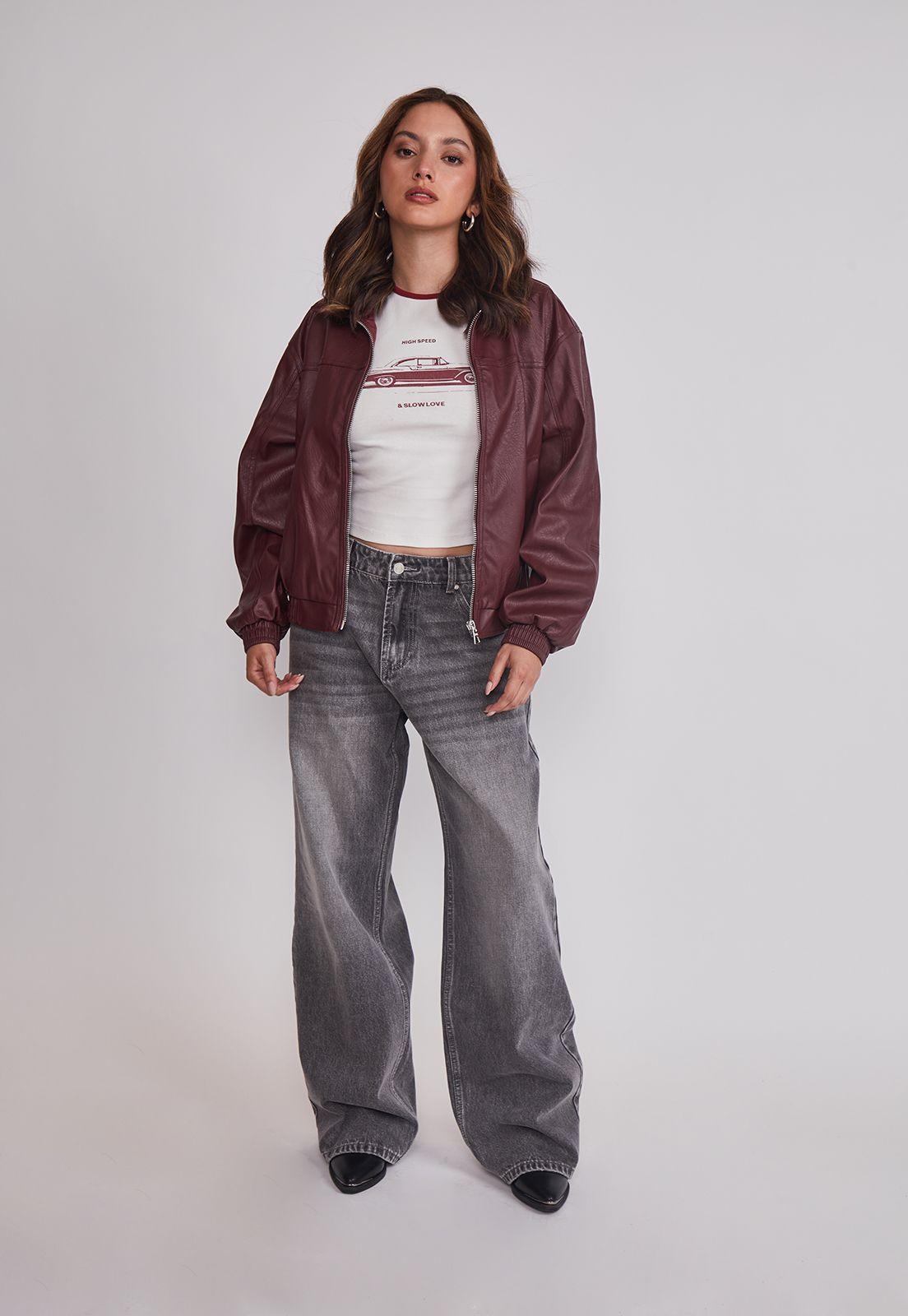 Chaqueta Mujer Ecocuero Burdeo Sioux-1