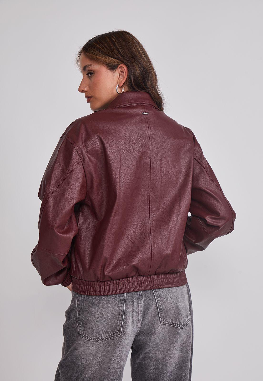 Chaqueta Mujer Ecocuero Burdeo Sioux-2