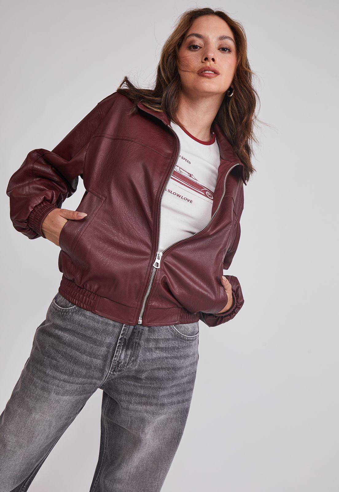 Chaqueta Mujer Ecocuero Burdeo Sioux-4