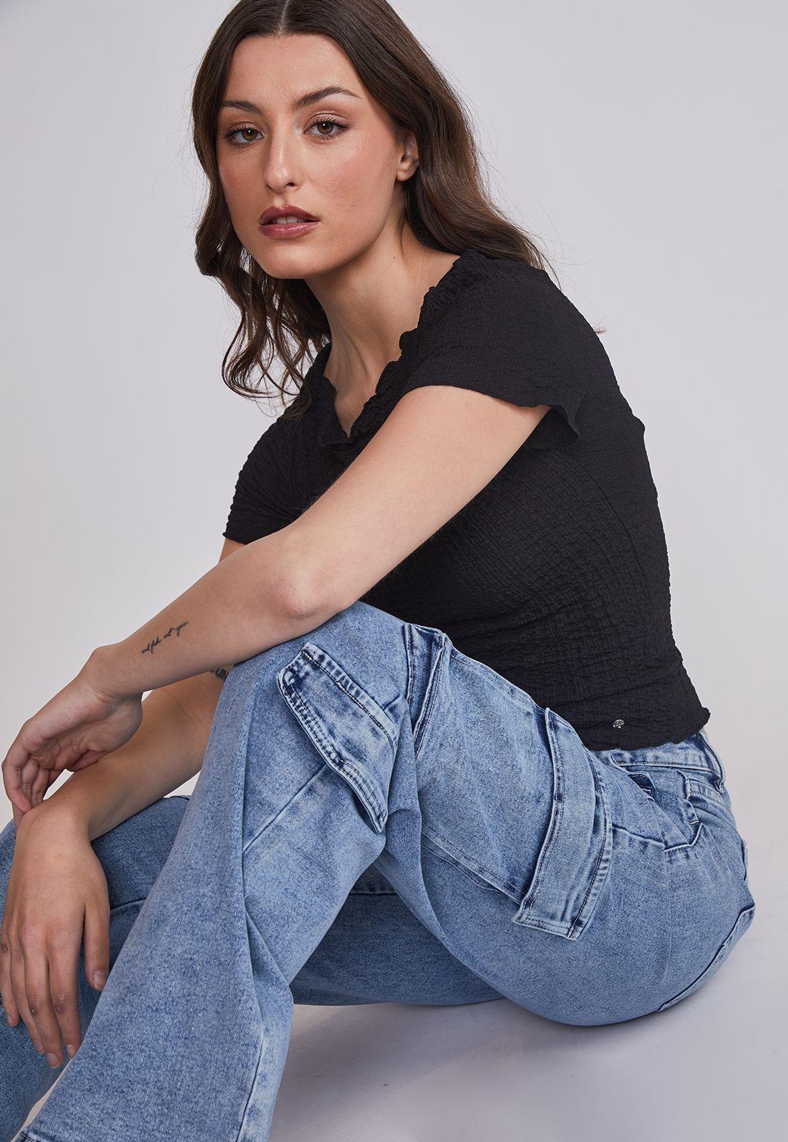 Jeans Mujer Cargo Elasticado Celeste Sioux-1