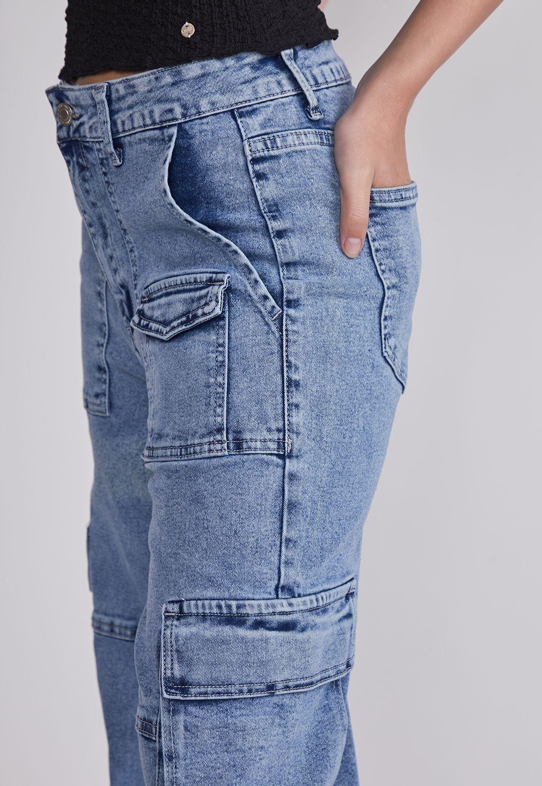 Jeans Mujer Cargo Elasticado Celeste Sioux-2