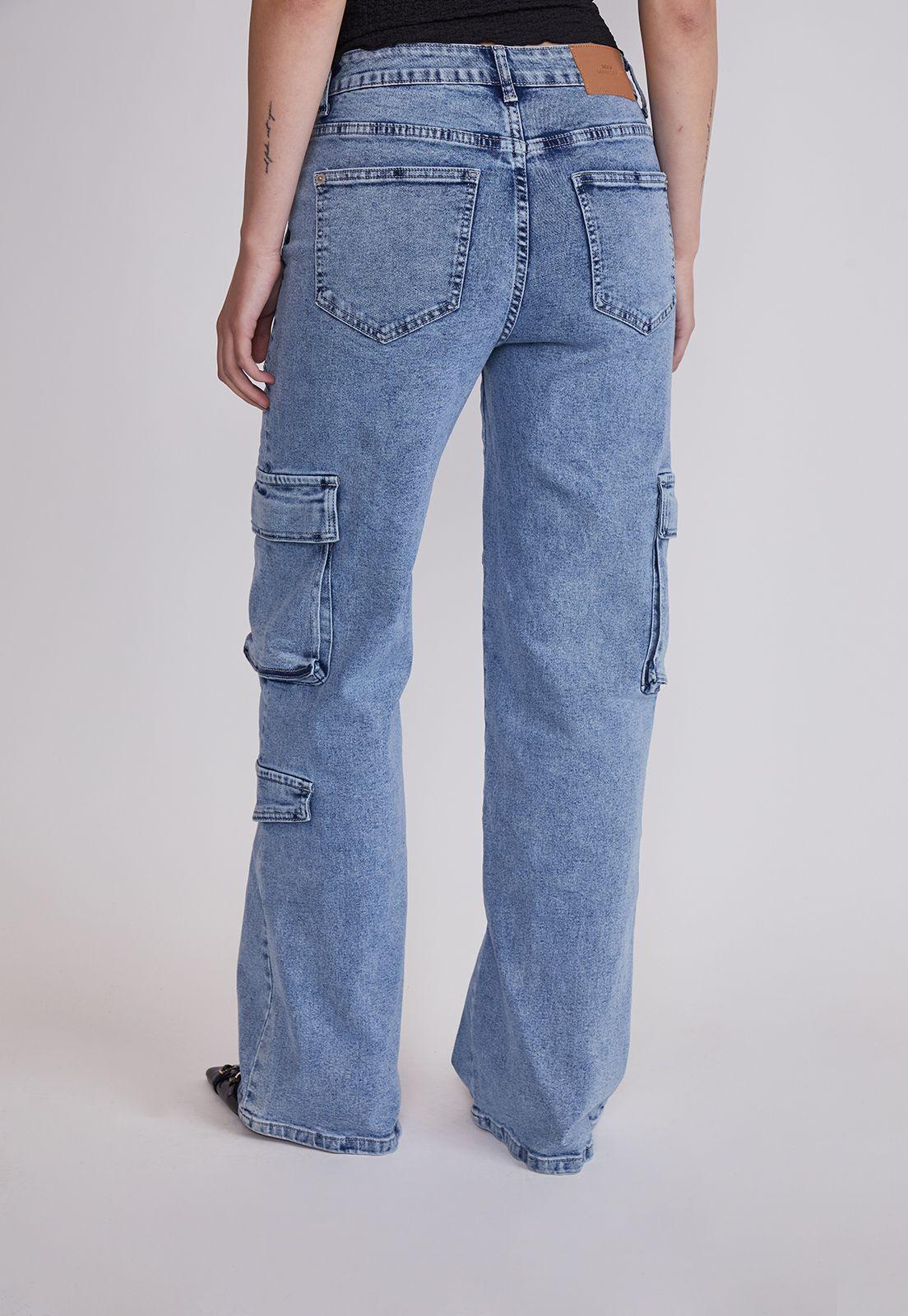 Jeans Mujer Cargo Elasticado Celeste Sioux-3