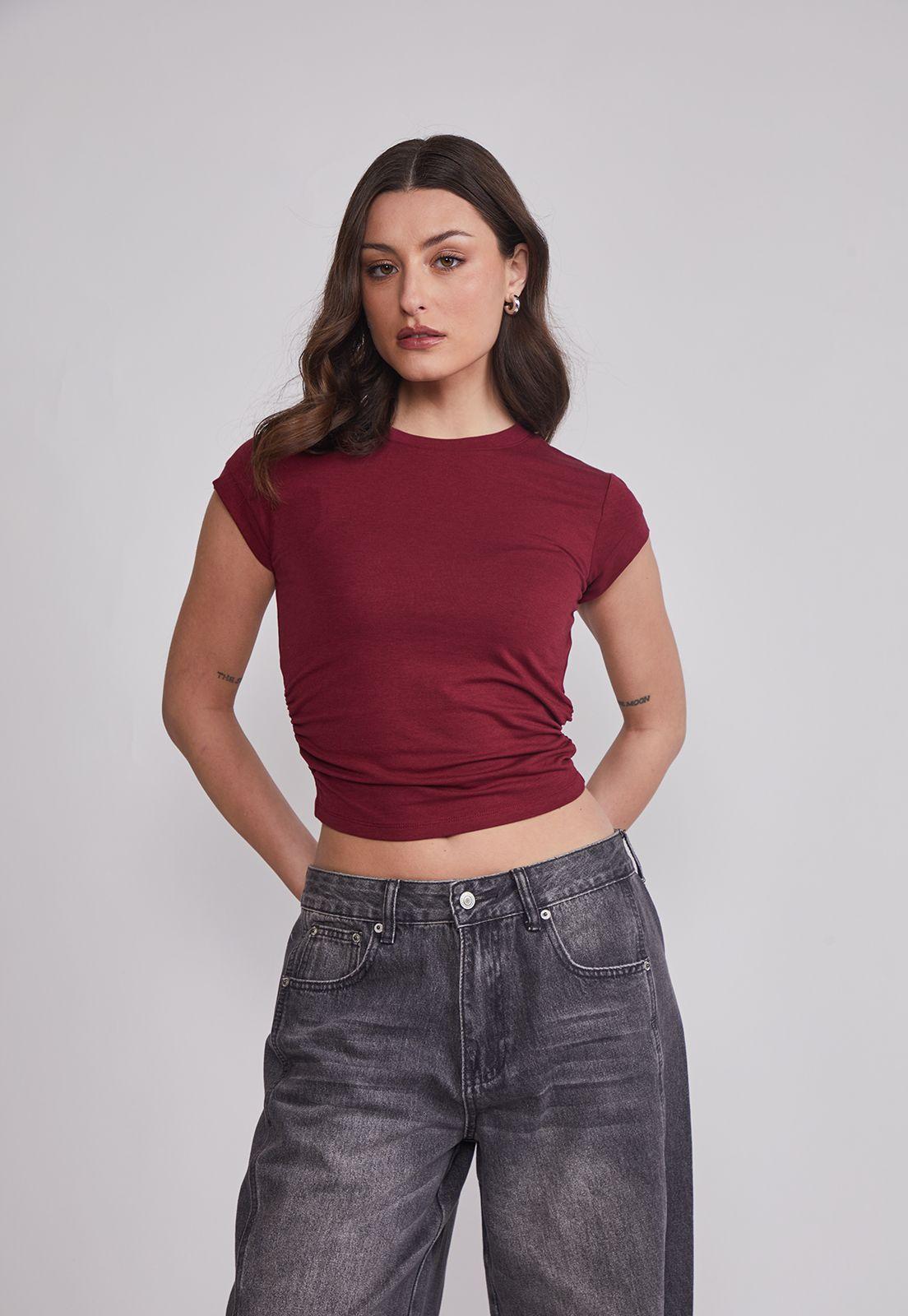 Polera Mujer Recogido Costados Burdeo Sioux-0