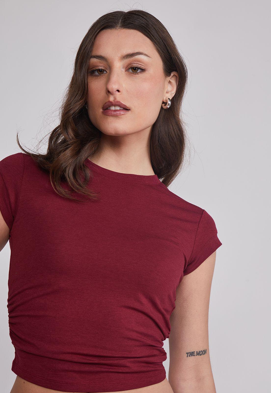 Polera Mujer Recogido Costados Burdeo Sioux-2