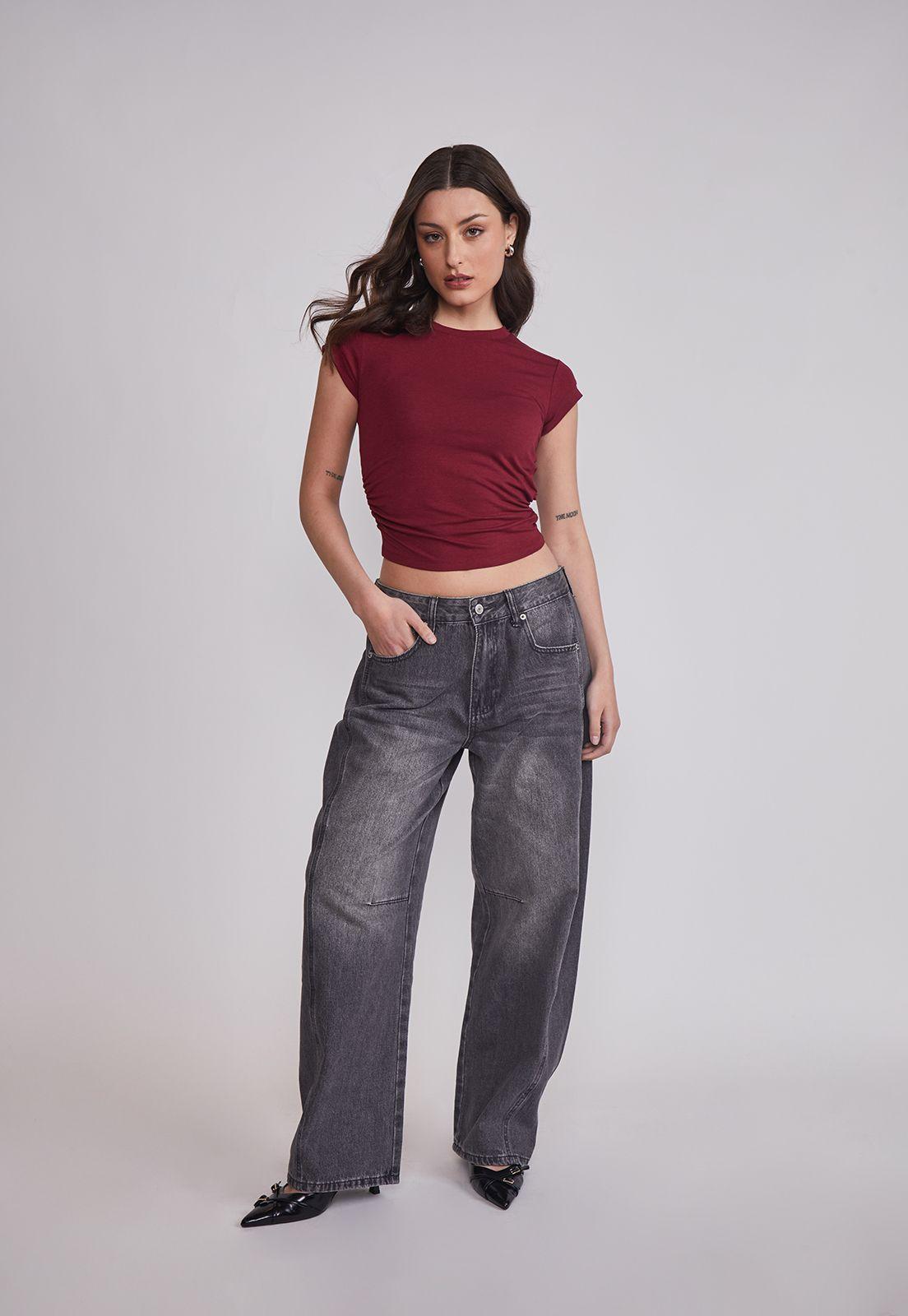 Polera Mujer Recogido Costados Burdeo Sioux-4