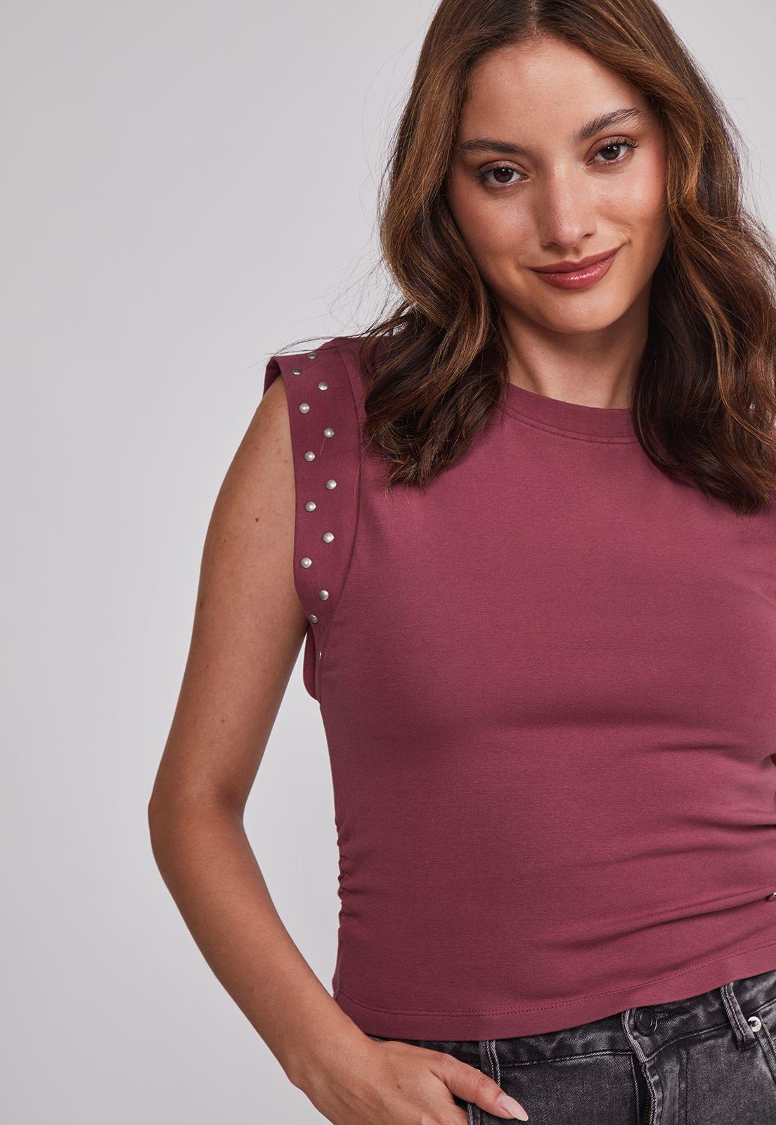 Polera Mujer Tachas Mangas Burdeo Sioux-3