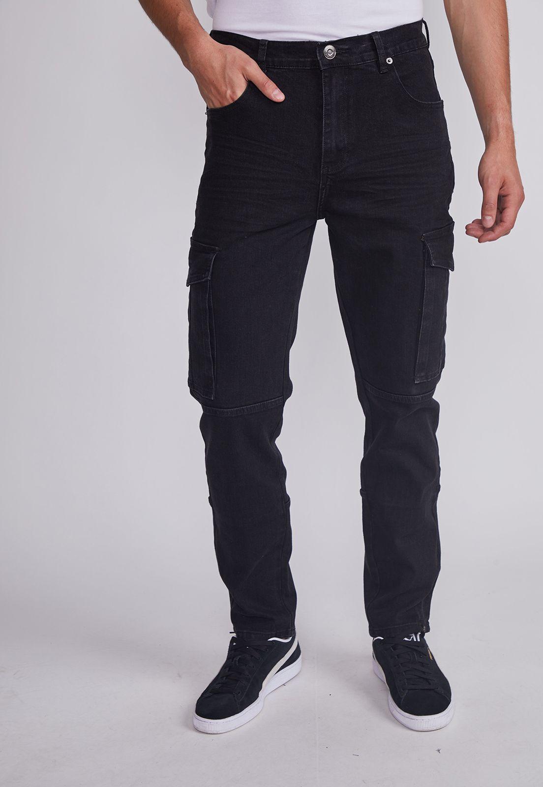 Jeans Hombre Negro Slim Fit Cargo Sioux-0
