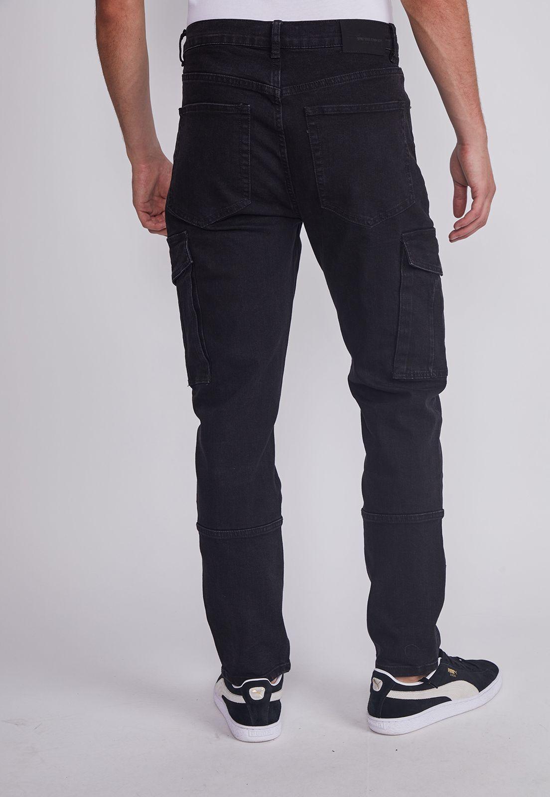 Jeans Hombre Negro Slim Fit Cargo Sioux-3