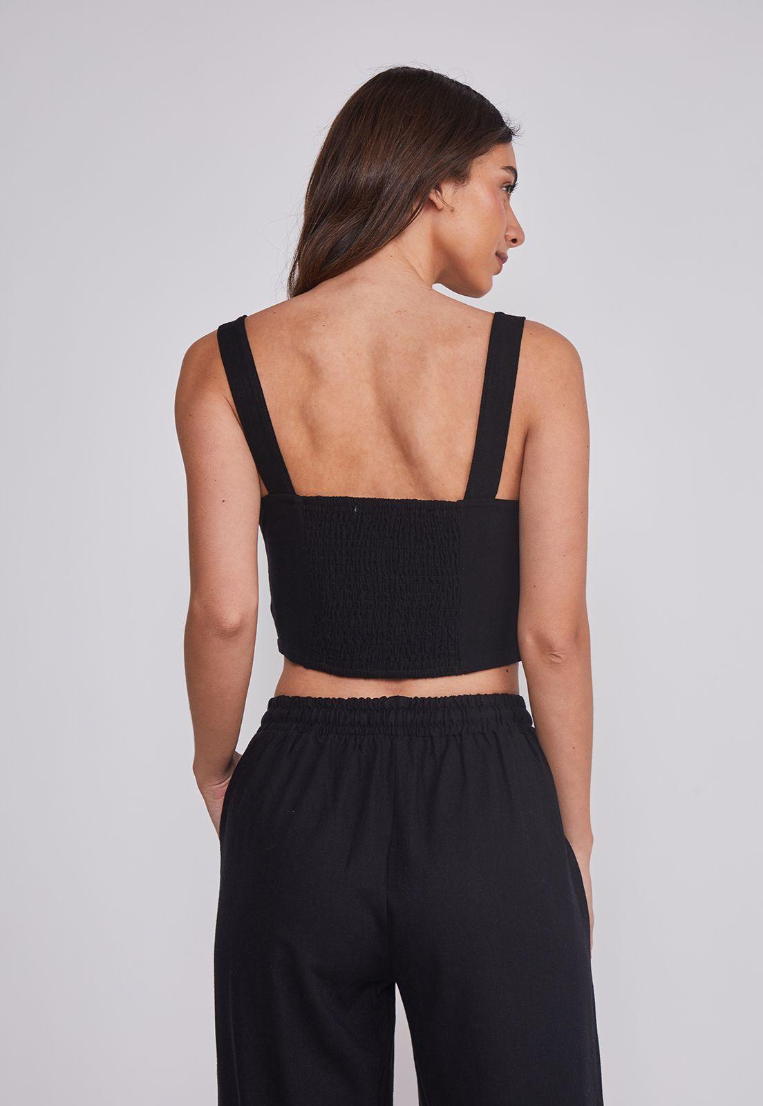 Blusa Mujer Lino Crop Negro Sioux-2