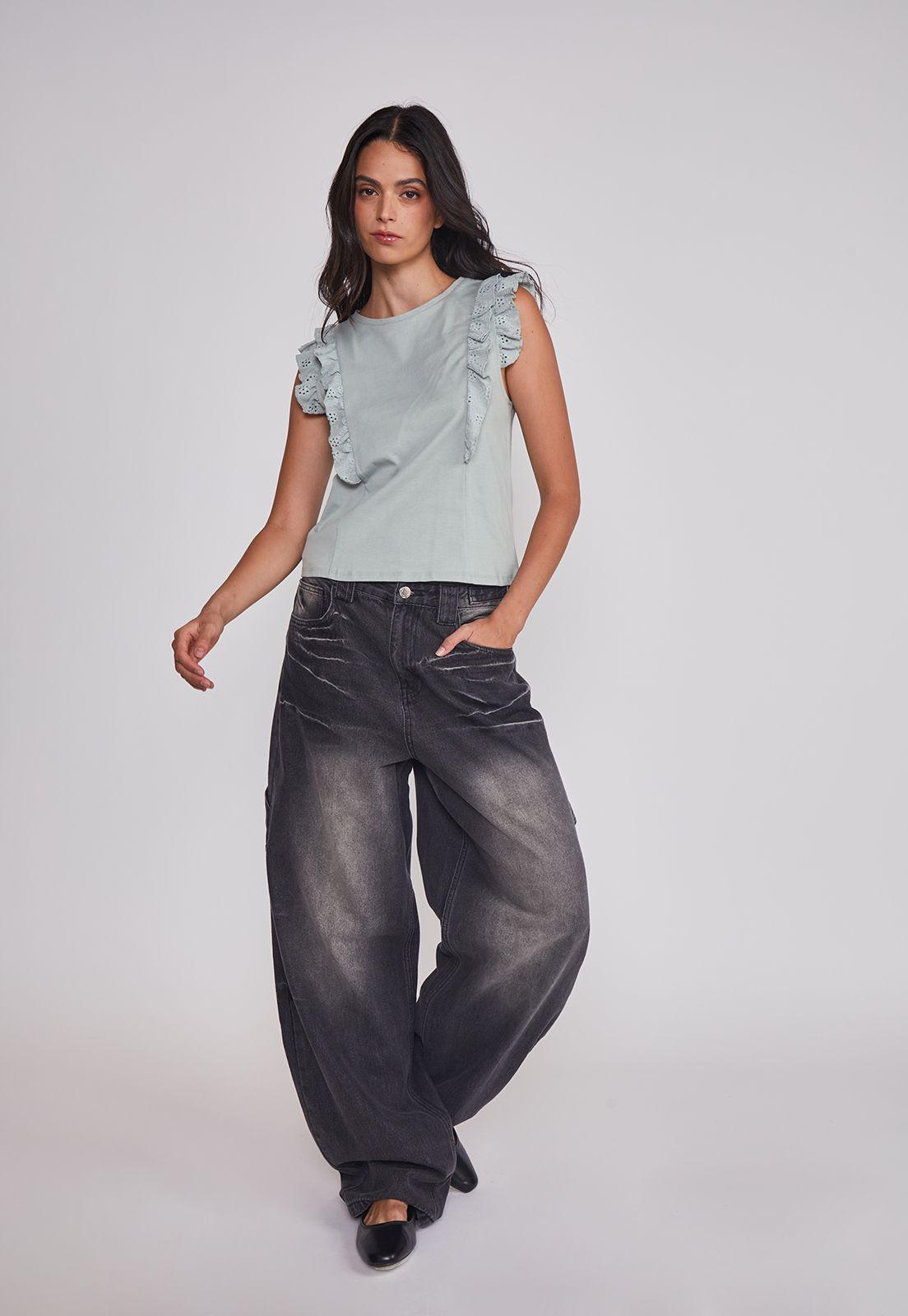 Peto Mujer Vuelos Manga Verde Sioux-5