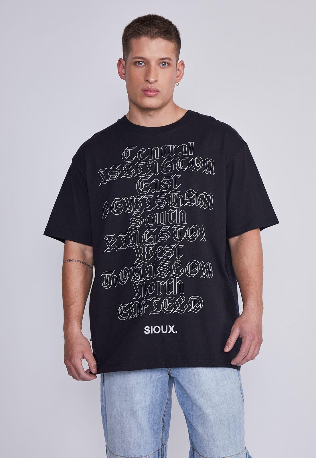 Polera Hombre Negro Letras Goticas Sioux-0