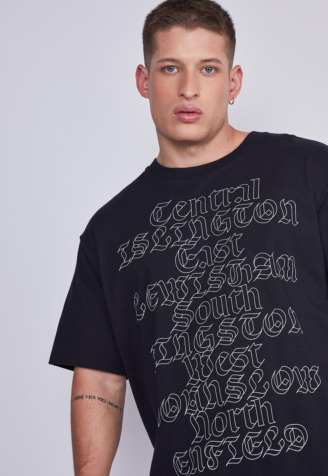 Polera Hombre Negro Letras Goticas Sioux-2