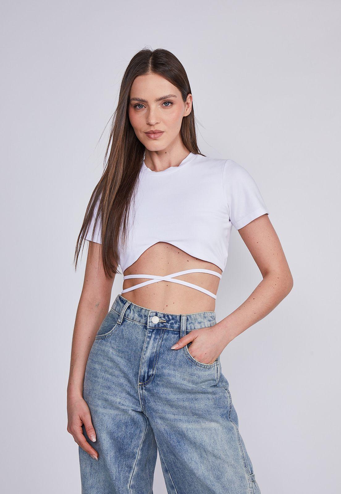 Polera Mujer Blanco Lazo Cintura Sioux-0
