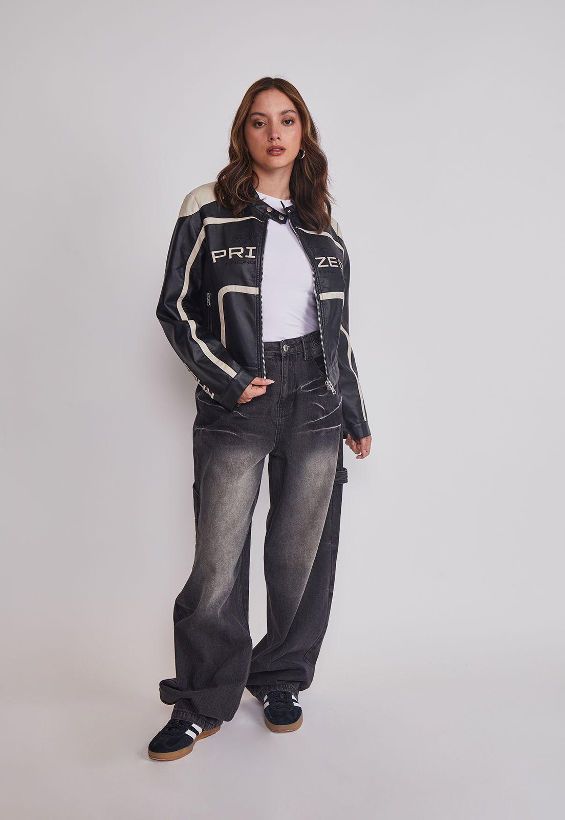 Chaqueta Mujer Ecocuero Racer Negro Sioux-1