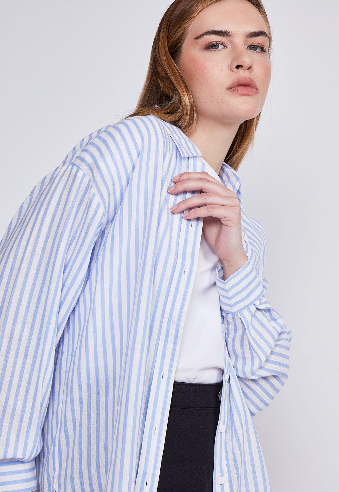 Blusa Mujer Celeste Rayas Con Lino Sioux-1