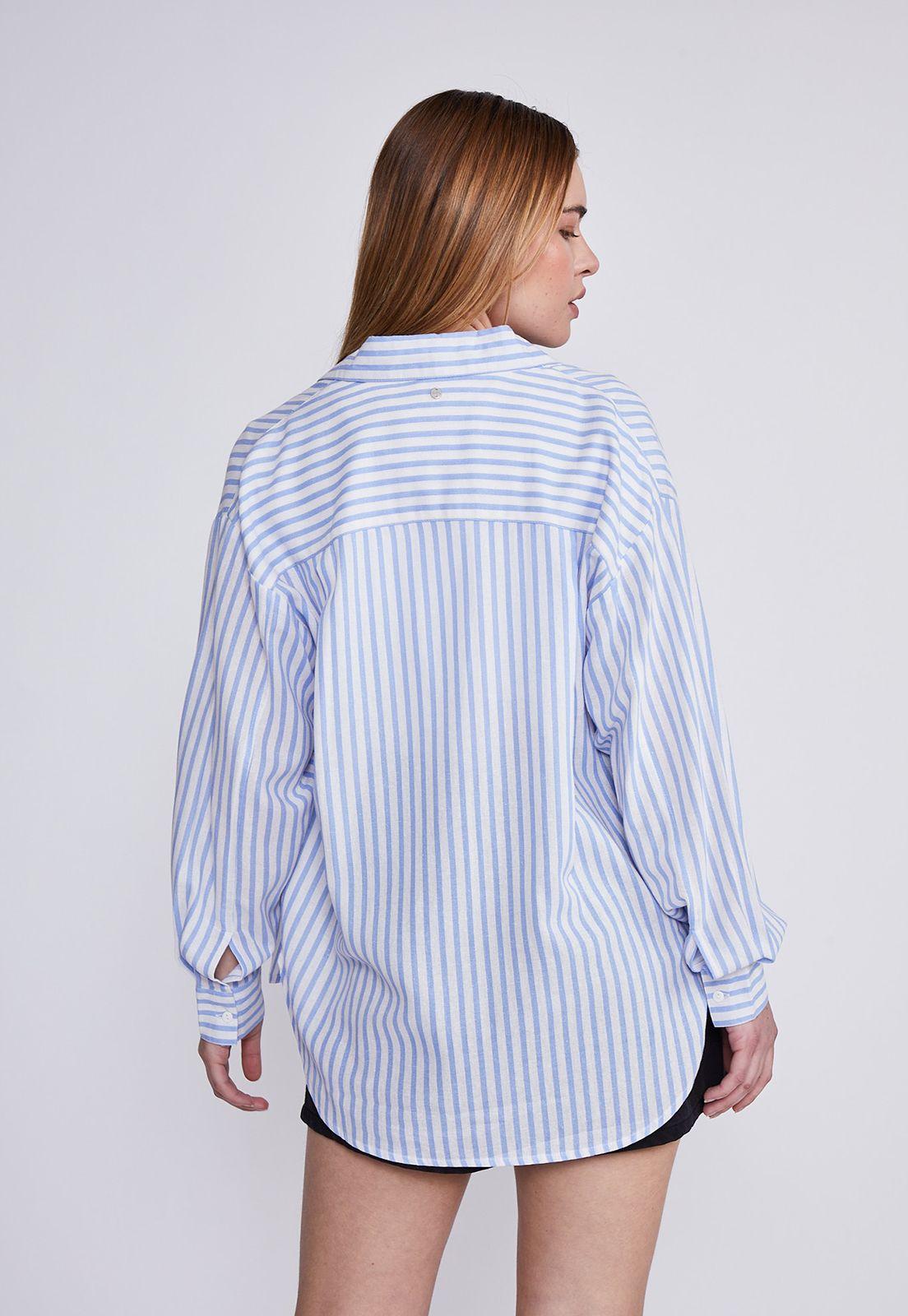 Blusa Mujer Celeste Rayas Con Lino Sioux-2