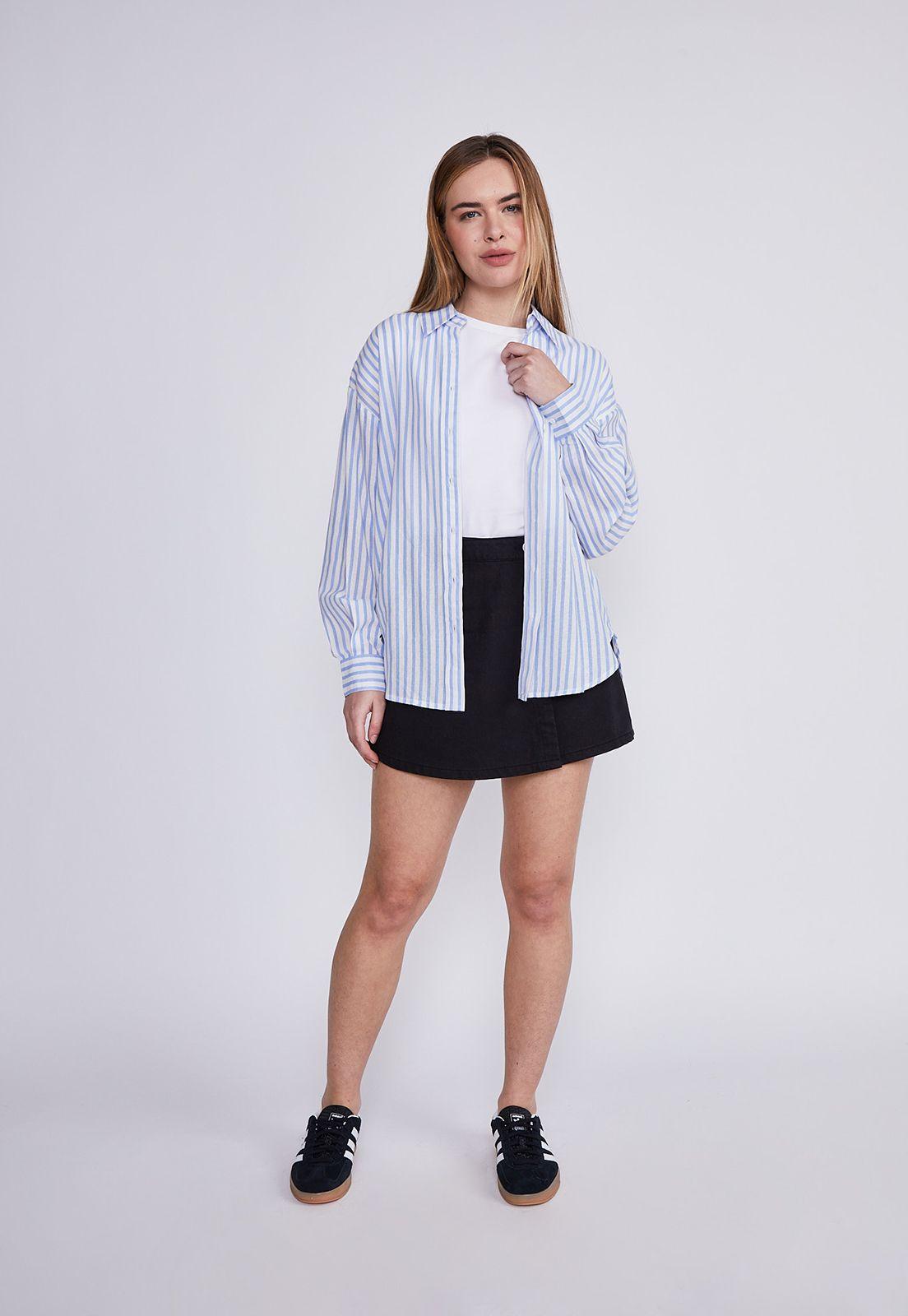 Blusa Mujer Celeste Rayas Con Lino Sioux-4