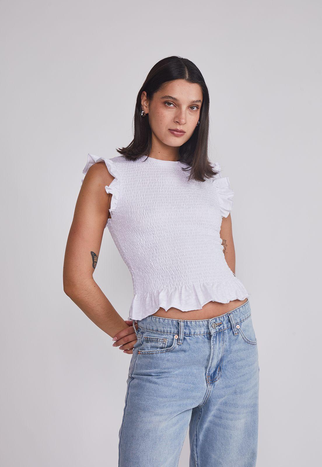 Polera Mujer Vuelos Mangas Blanco Sioux-0