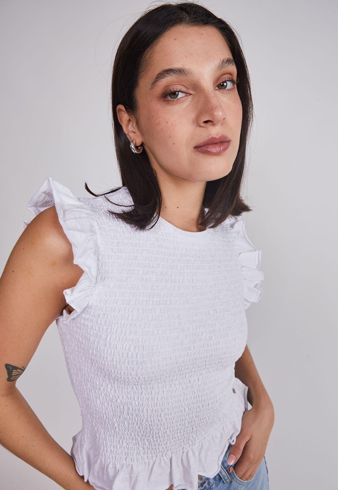 Polera Mujer Vuelos Mangas Blanco Sioux-1