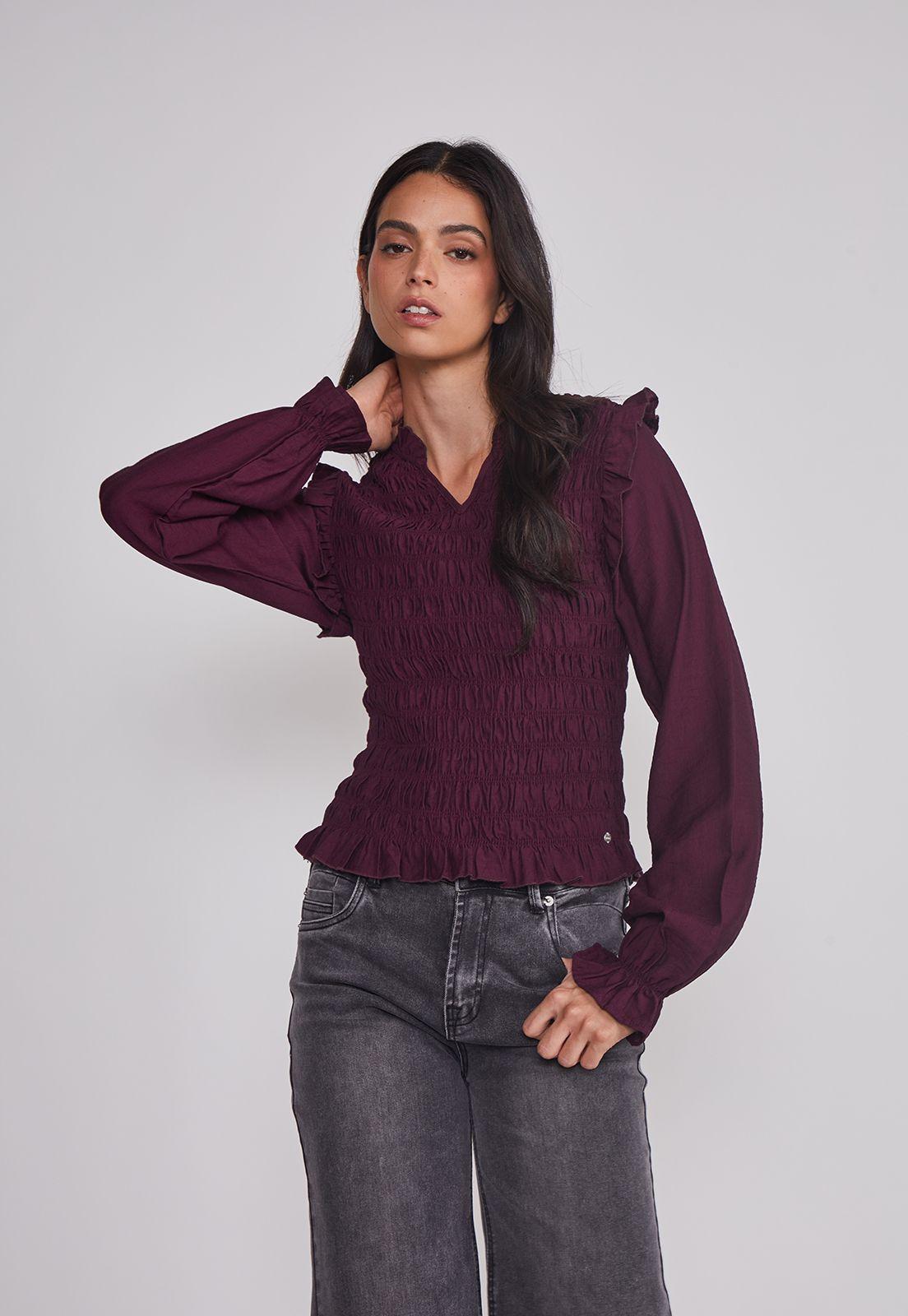 Blusa Mujer Manga Globo Burdeo Sioux-0