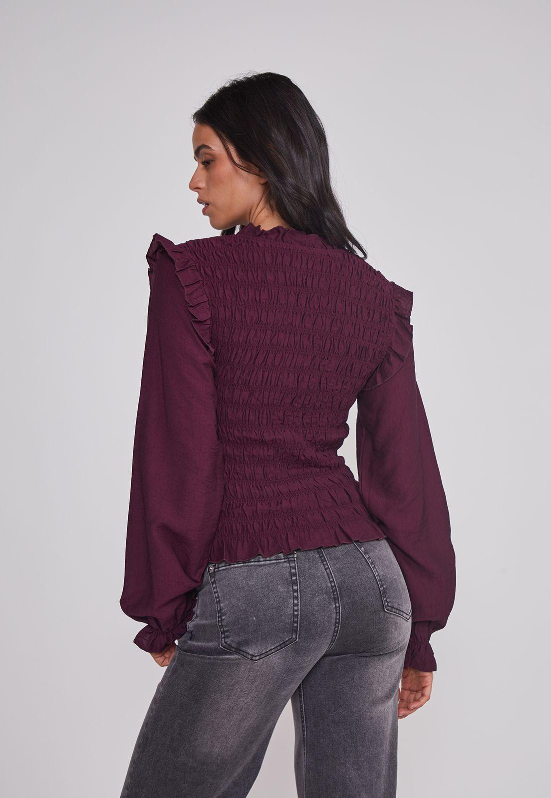 Blusa Mujer Manga Globo Burdeo Sioux-1