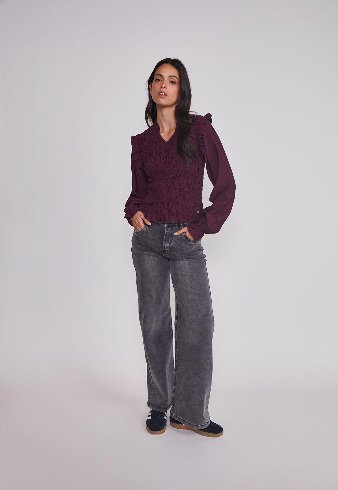 Blusa Mujer Manga Globo Burdeo Sioux-2