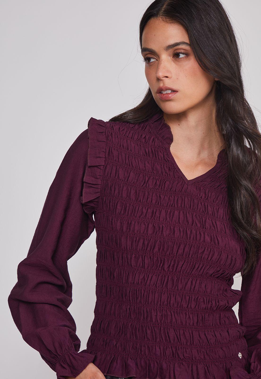 Blusa Mujer Manga Globo Burdeo Sioux-3