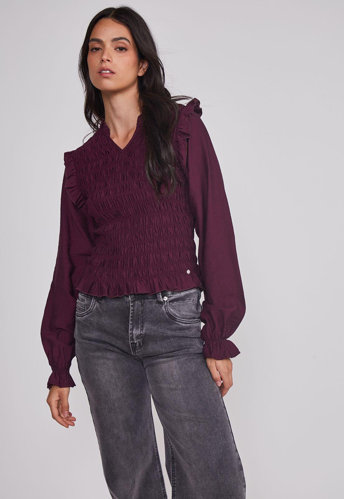 Blusa Mujer Manga Globo Burdeo Sioux-4