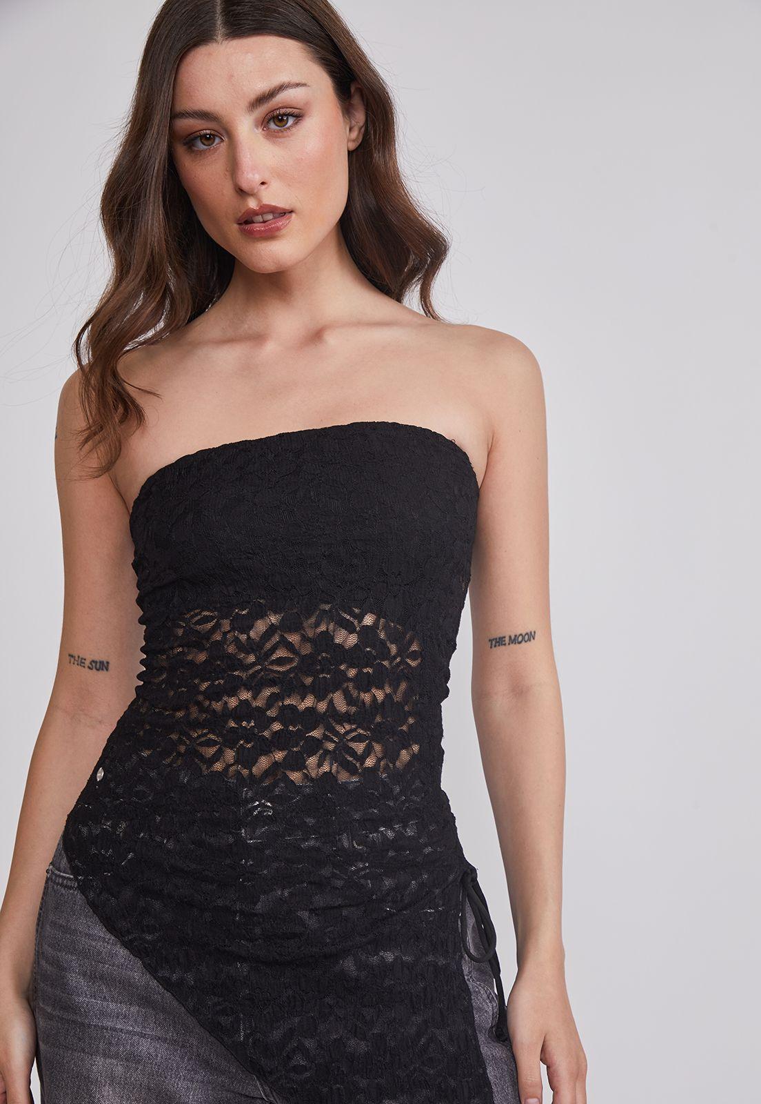 Peto Mujer Strapless asimétrico Negro Sioux-2