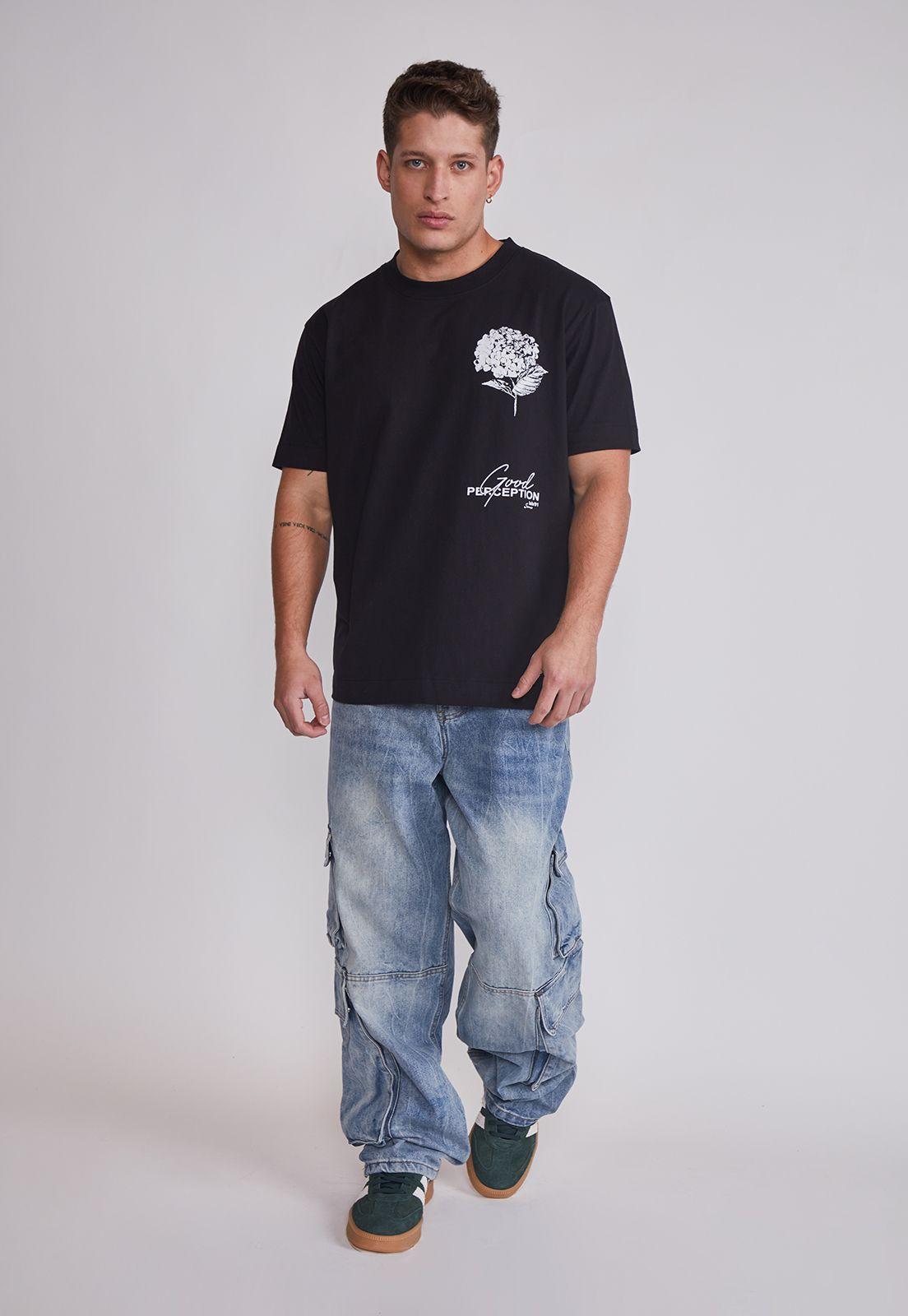 Polera Hombre Flor Grande Negro Sioux-3
