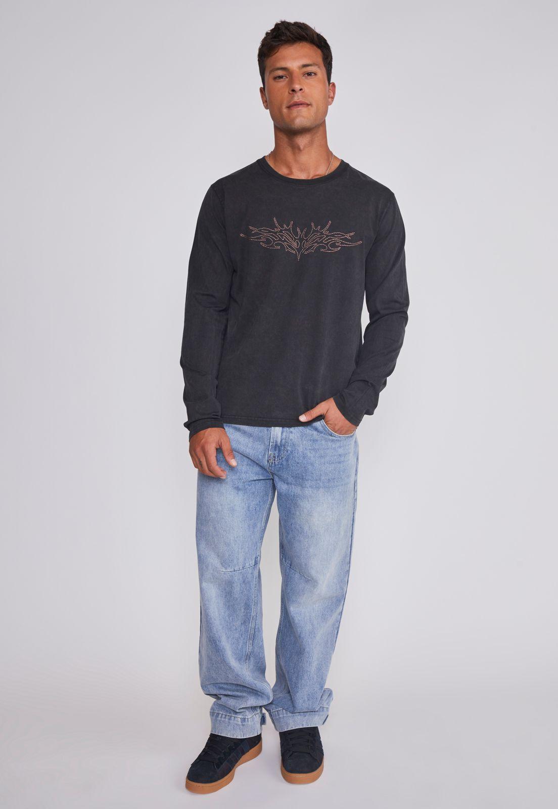 Polera Hombre Lavada Strass Negro Sioux-2