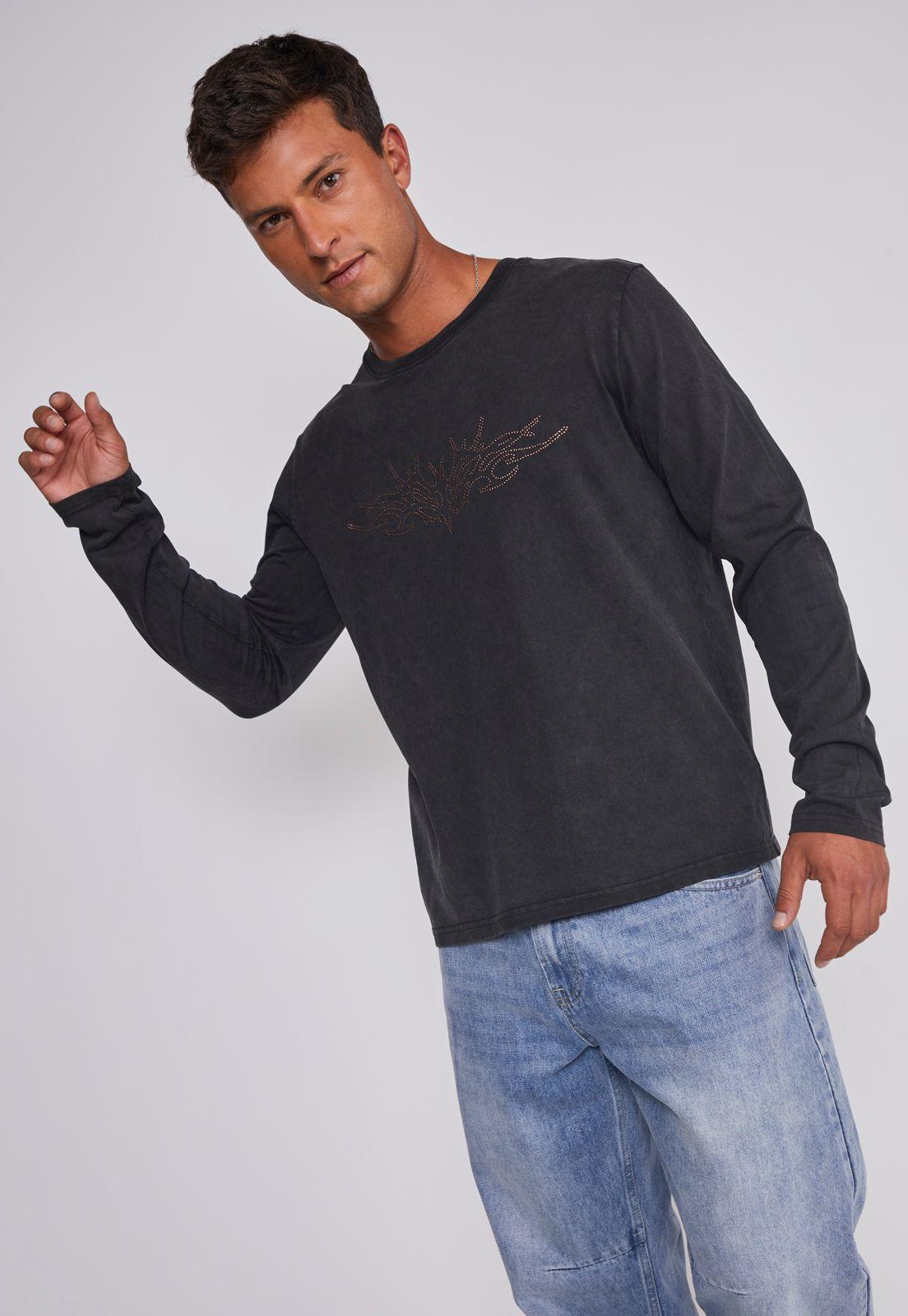 Polera Hombre Lavada Strass Negro Sioux-4
